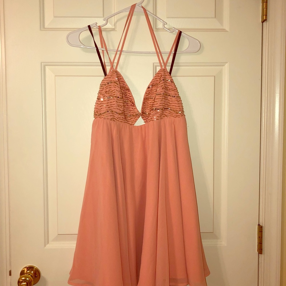 Beaded Pink Strappy Dress- Bebe